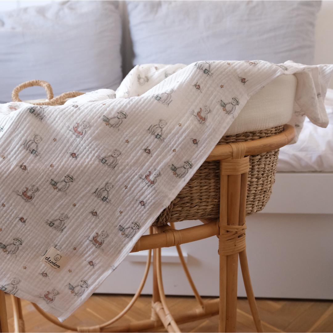 Muselina flores cafés + osos (2pack)