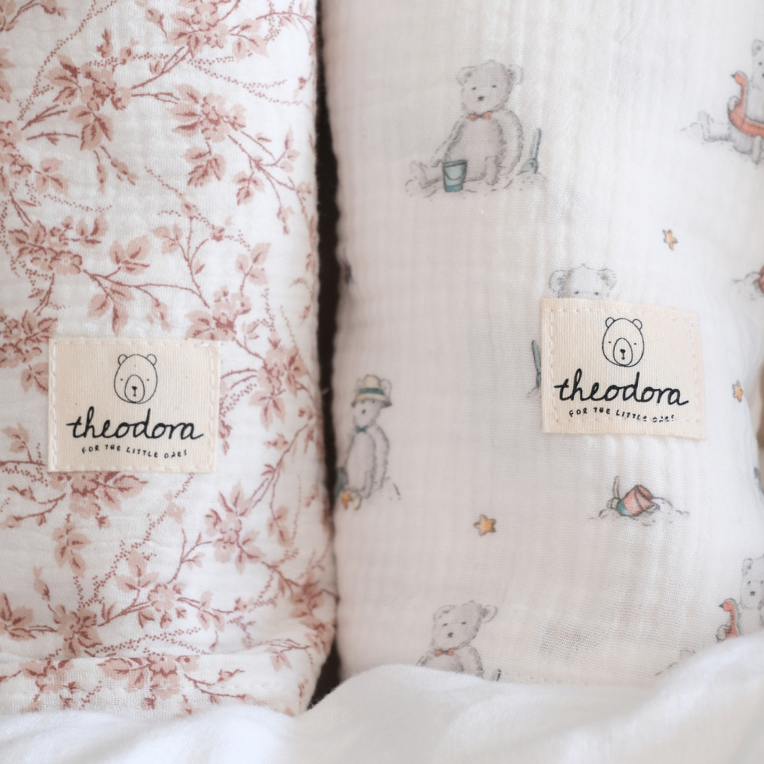 Muselina osos + flores rosas (2pack)