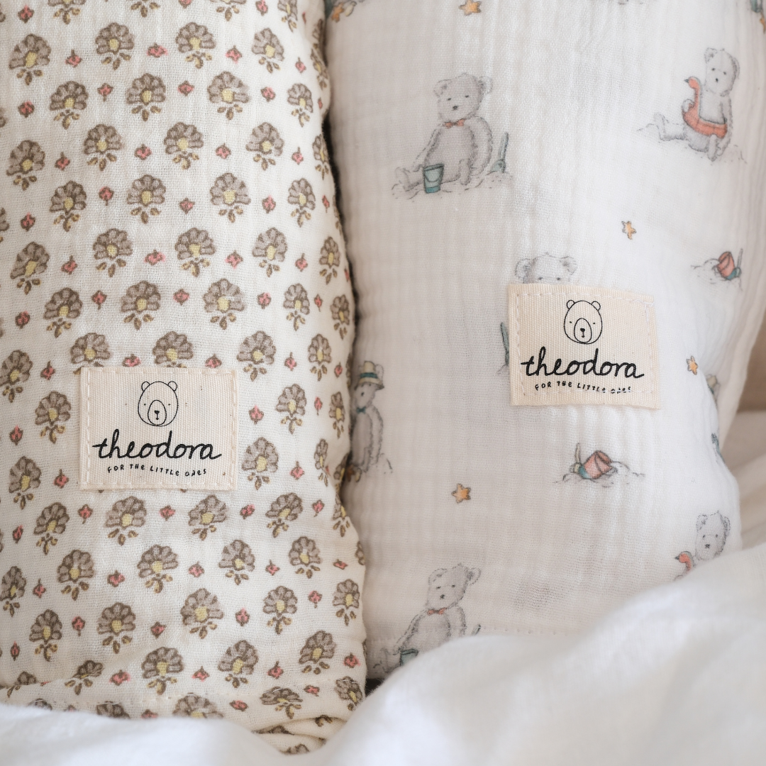 Muselina flores cafés + osos (2pack)