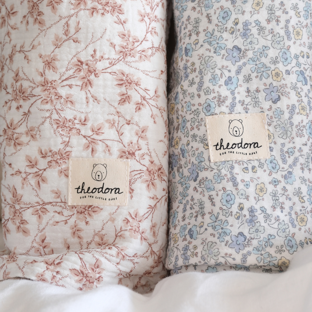 Muselina flores rosas + flores azules (2pack)